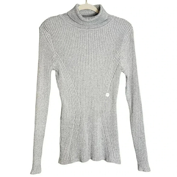 Lane Bryant Turtleneck Long Sleeve Sweater Ribbed Metallic Silver Gray NWT - Picture 1 of 9